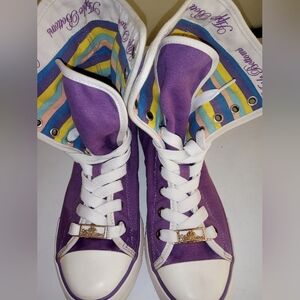 🍎RARE Apple Bottoms Niki Purple High-Top Sneakers with Colorful Lining. Size 8